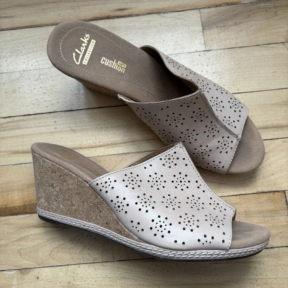 Clarks Collections Women's Helio Corridor Wedge Sandals Womens Size 8.5 Beige‎ - Picture 2 of 9
